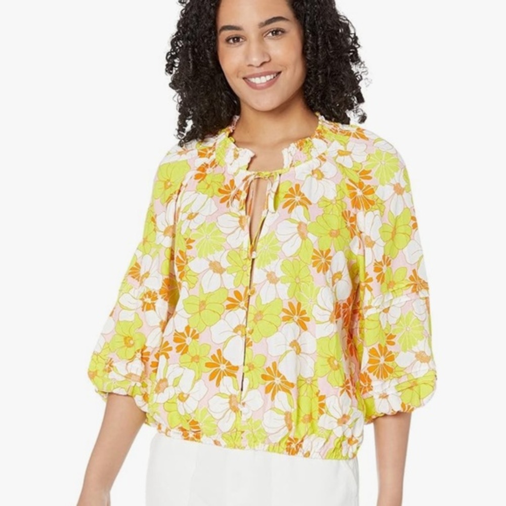 Anthropologie Floral Blouse in Yellow and Green